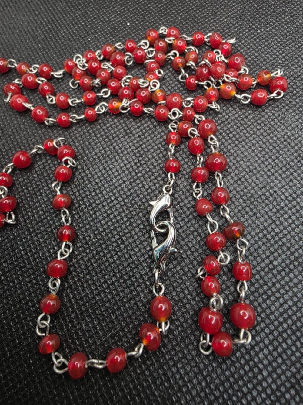 Multi-Functional Red Glass Beaded 3-in-1 Rosary Chain Lanyard & Necklace - Picture 3 of 8